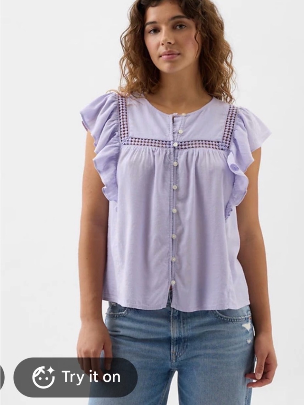 GAP Lavender Ruffle-Sleeve Button Front Blouse